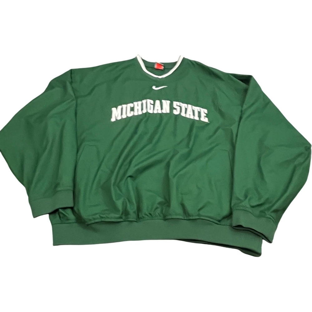 Y2K Nike Center Check XL Green Michigan State Spartans V-Neck Pullover Jacket